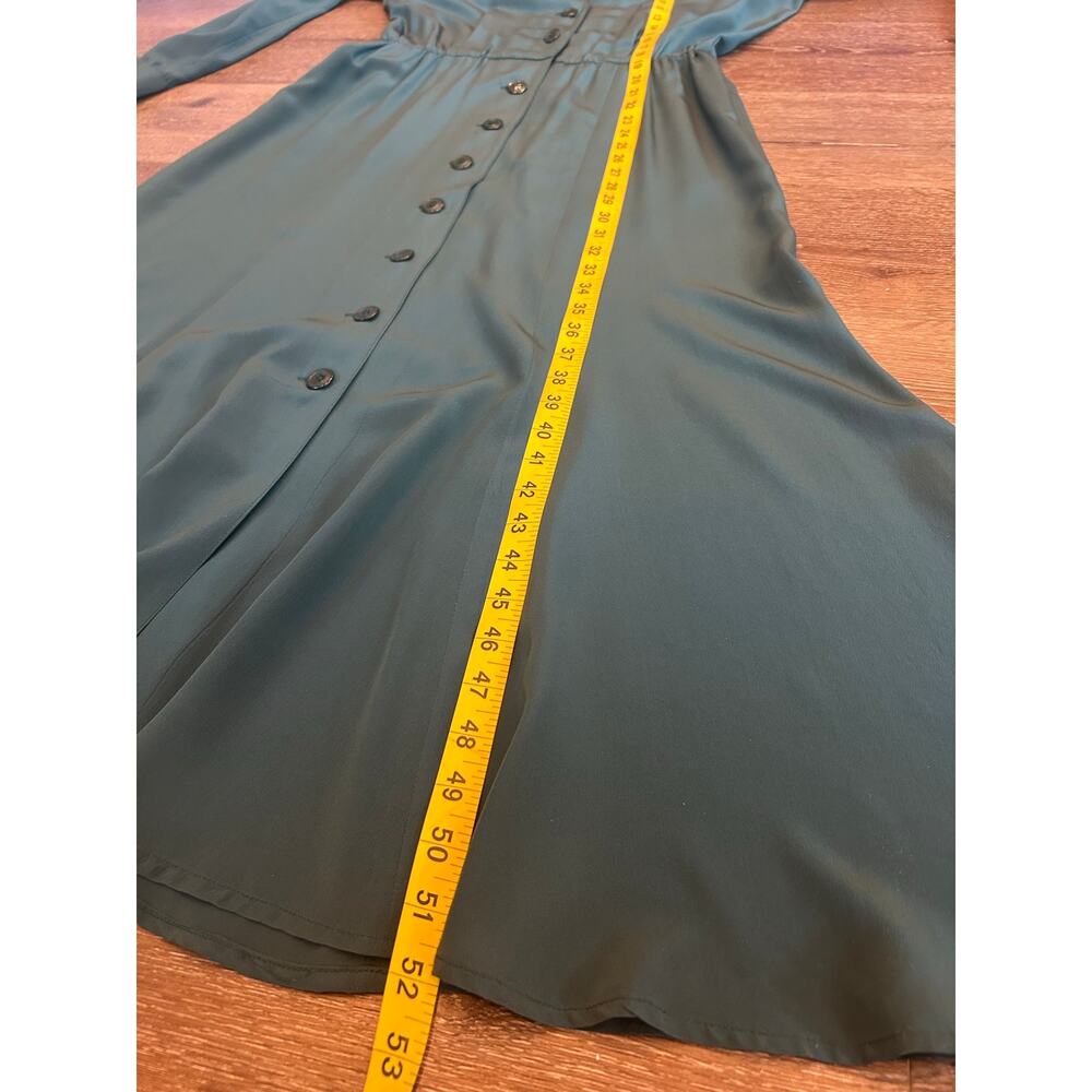 VTG Liz Claiborne 100% Silk Maxi Dress Size 10 Green Button Front Long Sleeve - Picture 6 of 6